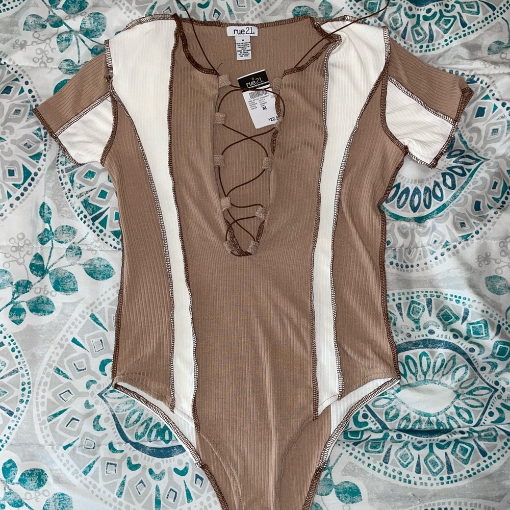 Lace Up Plunge Neckline Bodysuit